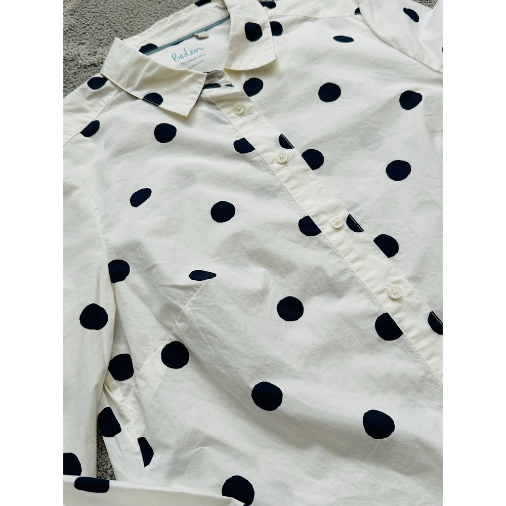 Polka Dot Button Up Shirt Boden Classic White Navy Preppy Cotton 6R - Picture 4 of 8